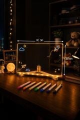Led Işıklı Çizim ve Boyama Tahtası 7 Adet Kalem Hediyeli Neon Işıklı Eğitici Not Tahtası LWB01