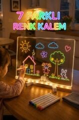 Led Işıklı Çizim ve Boyama Tahtası 7 Adet Kalem Hediyeli Neon Işıklı Eğitici Not Tahtası LWB01