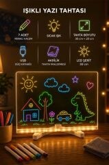 Led Işıklı Çizim ve Boyama Tahtası 7 Adet Kalem Hediyeli Neon Işıklı Eğitici Not Tahtası LWB01