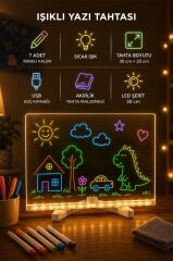 Torima Led Işıklı Çizim Boyama Tahtası 7 Adet Kalem Hediyeli Neon Işıklı Eğitici Not Tahtası LWB01