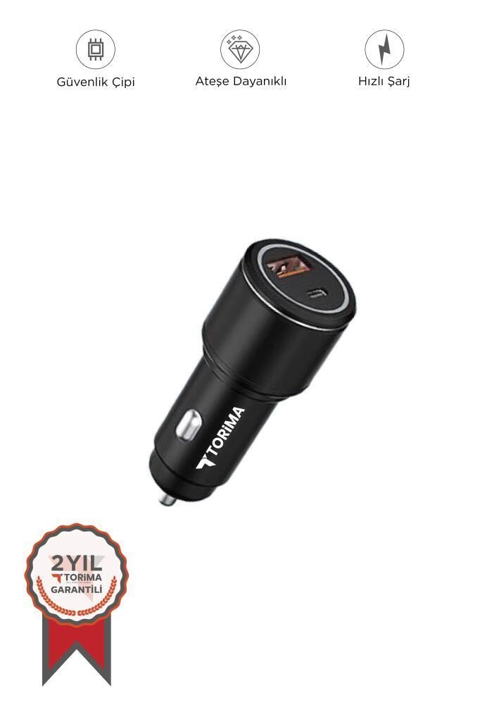 Torima C2 Siyah Tüm Araçlara Uyumlu Araba Çakmaklık USB ve TYPE-C Girişli Oto Şarj Aleti Soketi