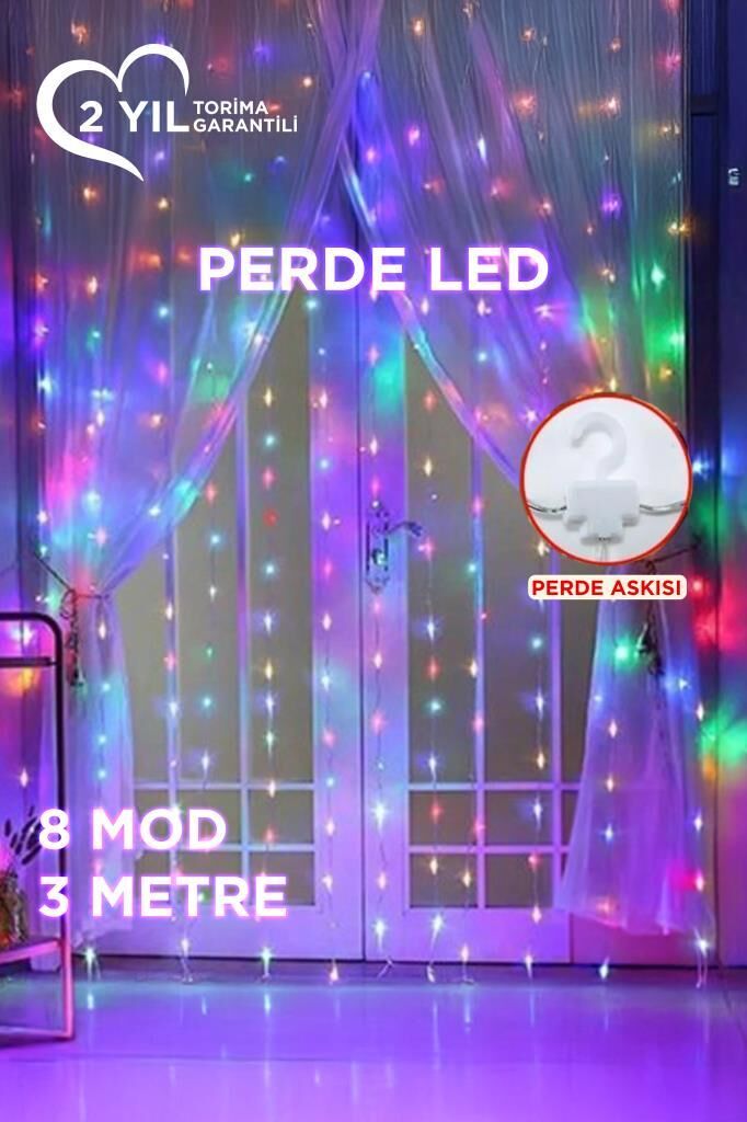 Perde Led Işıklı Rgb 300 Led 10 Sarkıt 3x3 Metre Peri Telli Işık LW77