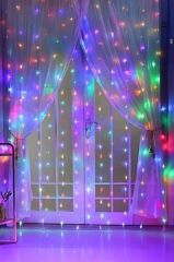 Perde Led Işıklı Rgb 300 Led 10 Sarkıt 3x3 Metre Peri Telli Işık LW77