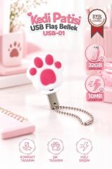 USB Flash Bellek 32GB Kedi Patisi Görünümlü Anahtarlıklı USB Drive USB01 Beyaz