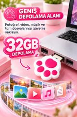 USB Flash Bellek 32GB Kedi Patisi Görünümlü Anahtarlıklı USB Drive USB01 Beyaz