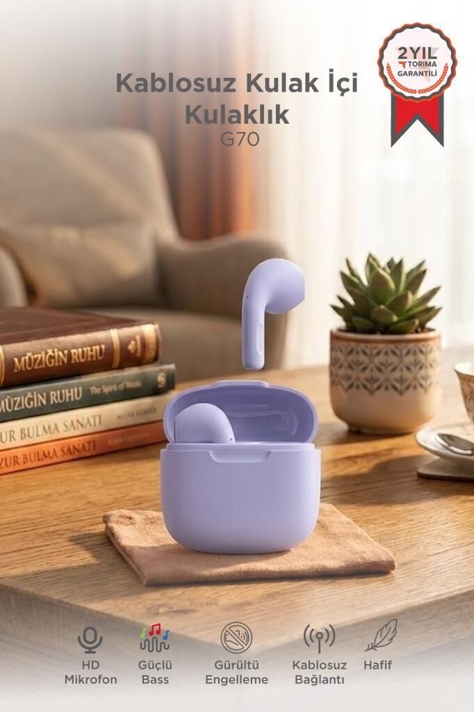 Bluetooth Kulaklık Kulak İçi Tws Kablosuz Kulaklık G70 Mor