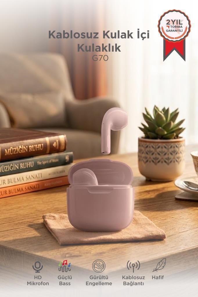 Bluetooth Kulaklık Kulak İçi Tws Kablosuz Kulaklık G70 Pembe
