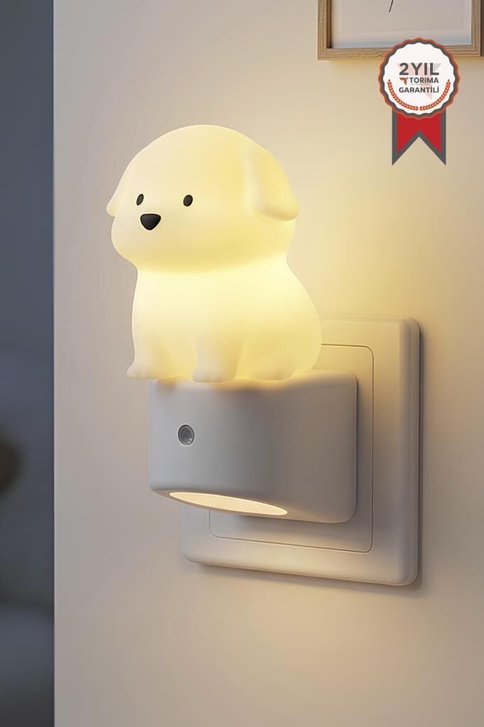Köpek Tasarımlı Gece Lambası Rgb Işıklı Akıllı Sensörlü Priz Tipi Lamba LW44 Beyaz