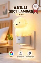 Torima Köpek Tasarımlı Gece Lambası Rgb Işıklı Akıllı Sensörlü Priz Tipi Lamba LW44 Beyaz