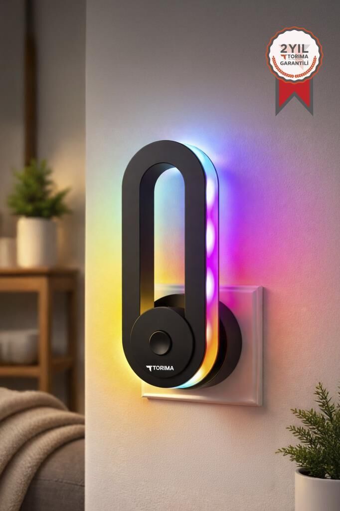 Gece Lambası 180 Derece Hareketli Rgb Işıklı Akıllı Sensörlü Priz Tipi Lamba LW43 Siyah