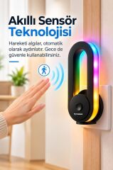 Torima Gece Lambası 180 Derece Hareketli Rgb Işıklı Akıllı Sensörlü Priz Tipi Lamba LW43 Siyah