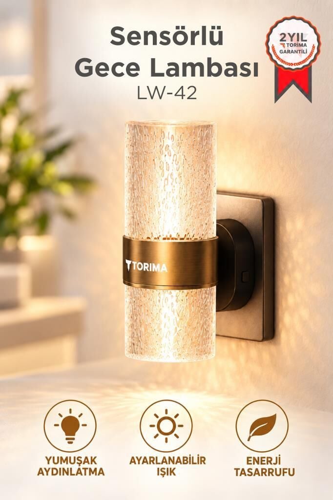Torima Gece Lambası 3 Renk Modlu 5 Seviye Akıllı Sensörlü Priz Tipi Lamba LW42 Şeffaf