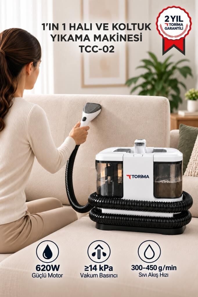 Torima Halı ve Koltuk Yıkama Halı Temizleme 1IN1 Leke Çıkartma Makinesi TCC02 Beyaz