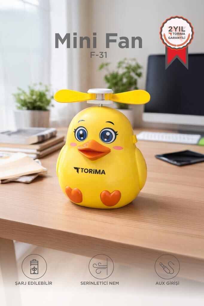 Şarjlı El Vantilatörü Sevimli Kuş Figürlü Mini Taşınabilir Fan F31 Sarı