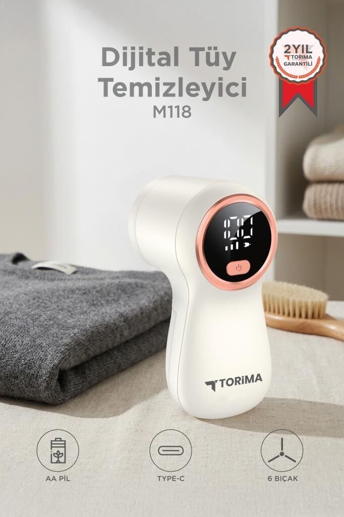 Torima Dijital Ekranlı M118 Exstra Bıçaklı Şarjlı Tüy Temizleme ve Tiftik Temizleme Makinesi