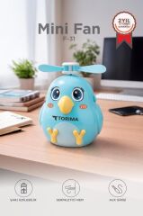 Şarjlı El Vantilatörü Sevimli Kuş Figürlü Mini Taşınabilir Fan F31 Mavi