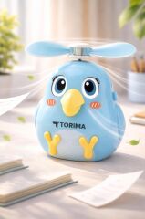 Şarjlı El Vantilatörü Sevimli Kuş Figürlü Mini Taşınabilir Fan F31 Mavi