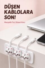 Kedi Figürlü Manyetik Kablo Düzenleyici CH01 Beyaz