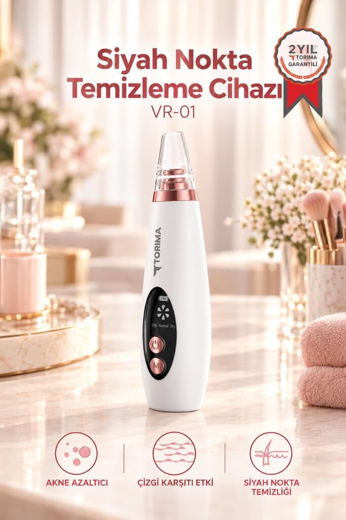 Torima Vakumlu Siyah Nokta Temizleme Aleti Akne Komedon Gözenek Bakımı Cilt Bakım Cihazı VR01 Beyaz