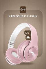 Bluetooth Kulaklık Kulak Üstü Kablosuz Stereo Kulaklık P68 Pembe