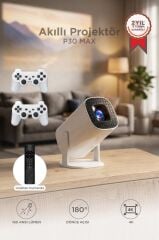 Projeksiyon Cihazı Taşınabilir Retro Video Konsolu Android Akıllı Projektör P30 Max Mini Beyaz