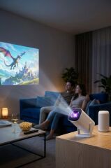 Projeksiyon Cihazı Taşınabilir Retro Video Konsolu Android Akıllı Projektör P30 Max Mini Beyaz