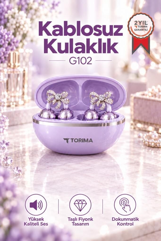 Torima Bluetooth Kulaklık Kulak İçi Kablosuz Klipsli Kulaklık G102 Mor