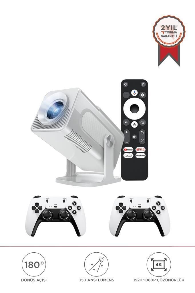 Torima  HCS350 Max Beyaz Taşınabilir Retro 1080P Video Konsolu Android Akıllı Projektör Projeksiyon