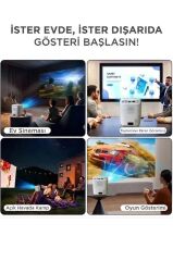 Projeksiyon Cihazı Taşınabilir Ev Sineması 4K 1080P Bluetooth Android Akıllı Projektör T11 Beyaz