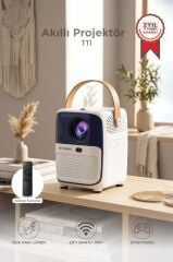 Projeksiyon Cihazı Taşınabilir Ev Sineması 4K 1080P Bluetooth Android Akıllı Projektör T11 Beyaz