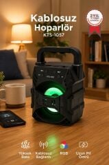Bluetooth Hoparlör Rgb Işıklı Hafıza Kartı USB ve FM Radyo Destekli Ses Bombası KTS-1057 Siyah