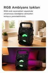 Bluetooth Hoparlör Rgb Işıklı Hafıza Kartı USB ve FM Radyo Destekli Ses Bombası KTS-1057 Siyah