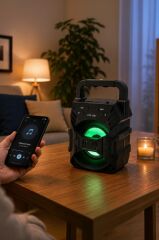 Bluetooth Hoparlör Rgb Işıklı Hafıza Kartı USB ve FM Radyo Destekli Ses Bombası KTS-1057 Siyah