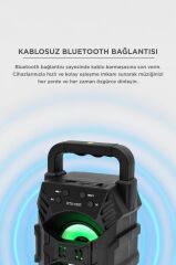Bluetooth Hoparlör Rgb Işıklı Hafıza Kartı USB ve FM Radyo Destekli Ses Bombası KTS-1057 Siyah