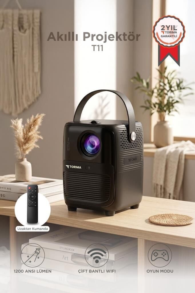 Projeksiyon Cihazı Taşınabilir Ev Sineması 4K 1080P Bluetooth Android Akıllı Projektör T11 Siyah