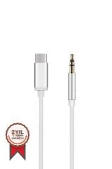 Type C Android ve 3.5 mm Kulaklık Girişli Ses Dönüştürücü Aux Kablo Beyaz JH-30
