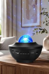 Starry Projektör Led Lazer Uzaktan Kumandalı Kablosuz Hoparlör Gece Lambası LW34 Siyah