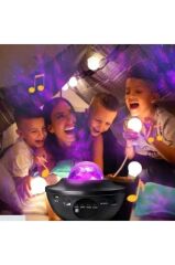 Starry Projektör Led Lazer Uzaktan Kumandalı Kablosuz Hoparlör Gece Lambası LW34 Siyah