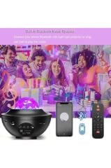 Starry Projektör Led Lazer Uzaktan Kumandalı Kablosuz Hoparlör Gece Lambası LW34 Siyah