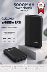 Taşınabilir Batarya 5000 Mah Hızlı Şarj Powerbank TRM-1005 Siyah