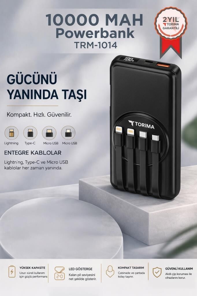 Taşınabilir Batarya 10000 Mah Hızlı Şarj Dijital Göstergeli Magsafe Powerbank TRM-1014 Siyah