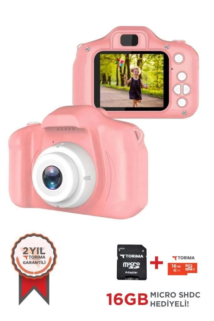 Torima Pembe Renk  CMR7 + SD Card Hediyeli 1080p Hd Çocuk Kamera Dijital Fotoğraf Makinesi