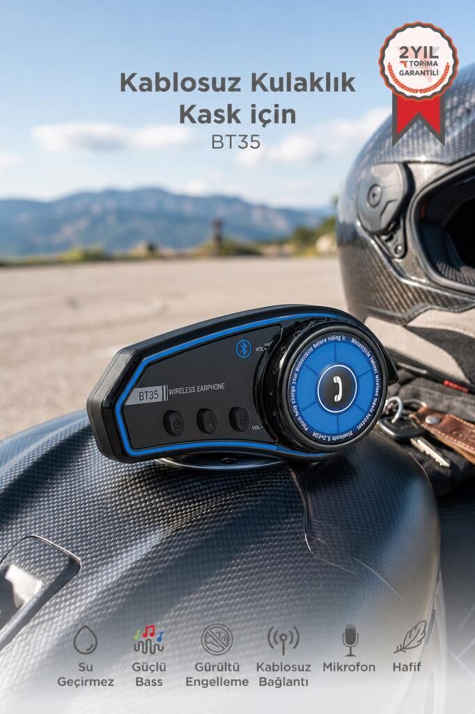 İtercom Motorsiklet Bluetooth Kask İnterkom Kulaklık BT35 Siyah