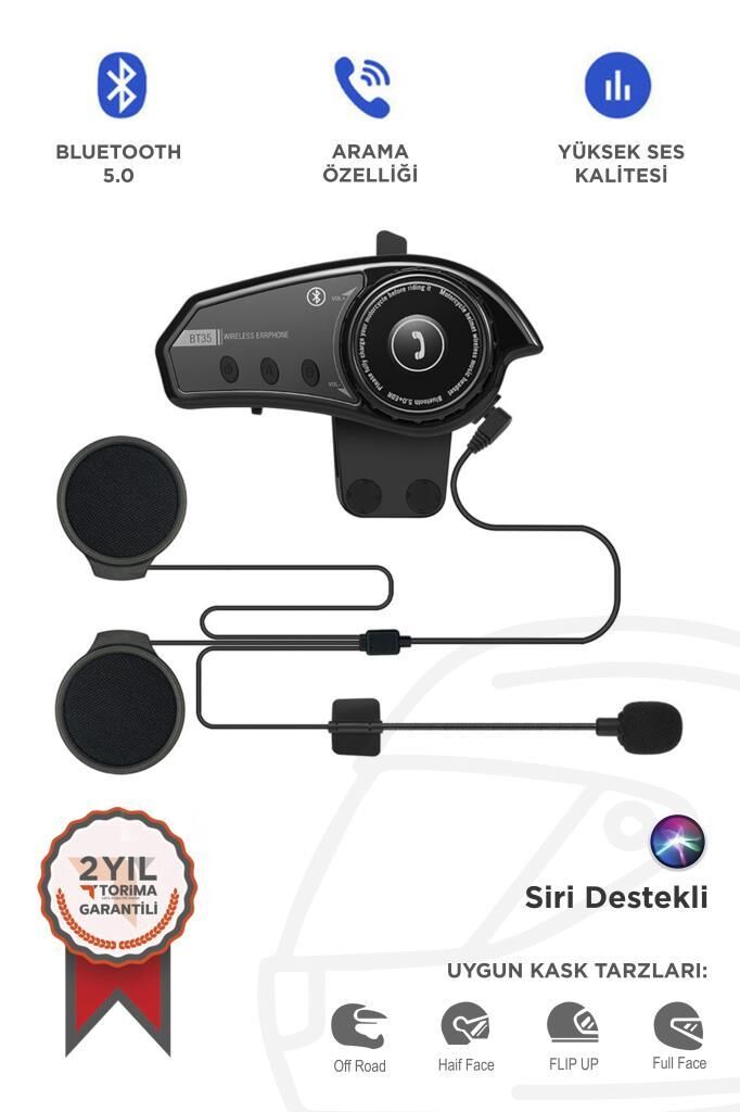 Torima BT-35 Siyah 5.0 Bluetooth Motosiklet Kulaklığı Intercom Siyah Motorsiklet Kulaklık