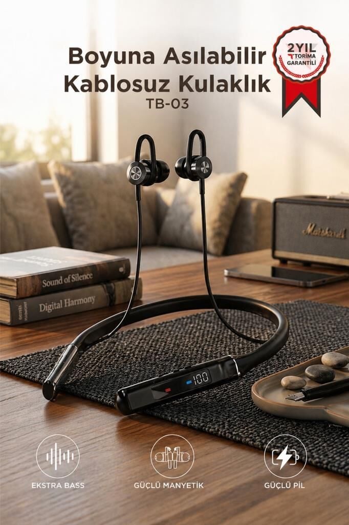 Bluetooth Kulaklık Manyetik Neckband Kablosuz Kulaklık TB03 Siyah