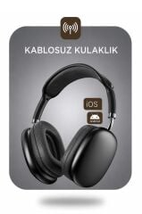 Bluetooth Kulaklık Kulak Üstü Sd Kart Girişli Kablosuz Aux Kablolu Kulaklık P9 Pro Max Siyah