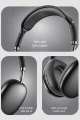Bluetooth Kulaklık Kulak Üstü Sd Kart Girişli Kablosuz Aux Kablolu Kulaklık P9 Pro Max Siyah