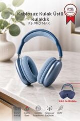 Bluetooth Kulaklık Kulak Üstü Sd Kart Girişli Kablosuz Aux Kablolu Kulaklık P9 Pro Max Mavi