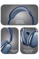 Bluetooth Kulaklık Kulak Üstü Sd Kart Girişli Kablosuz Aux Kablolu Kulaklık P9 Pro Max Mavi