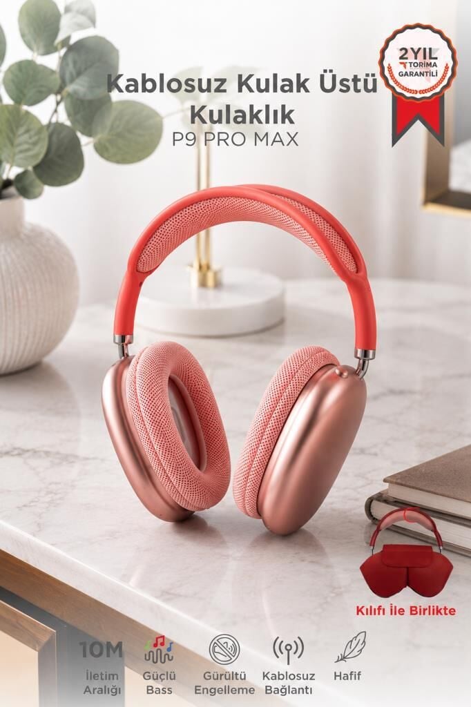 Bluetooth Kulaklık Kulak Üstü Sd Kart Girişli Kablosuz Aux Kablolu Kulaklık P9 Pro Max Pembe